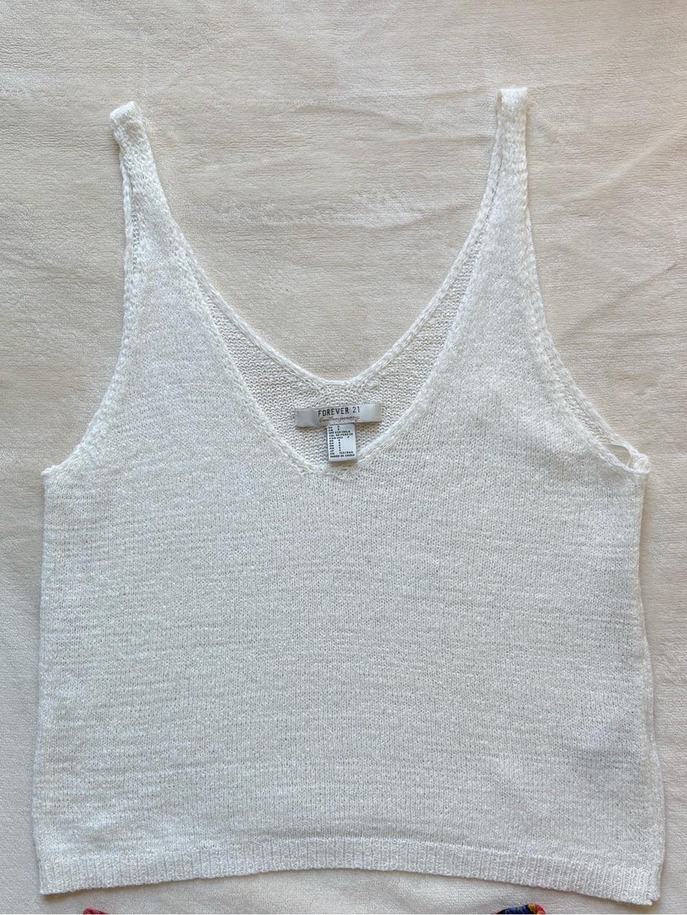 Forever 21 White V-Neck Knit Tank Top